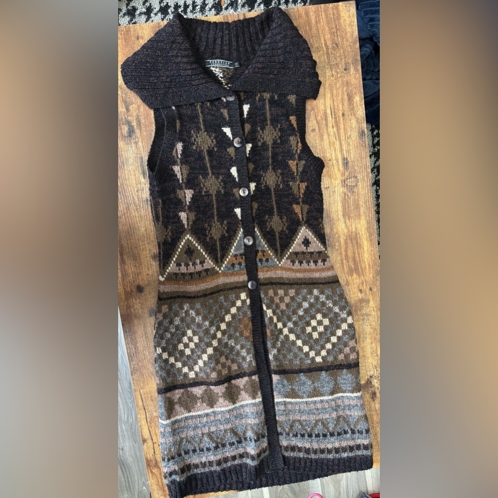Peruvian Connection Alpaca mix Fair Isle Duster Vest. Boho